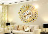 Or de luxe d'horloge murale en métal de conception de paon plaqué pour la décoration à la maison