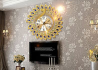 Or de luxe d'horloge murale en métal de conception de paon plaqué pour la décoration à la maison